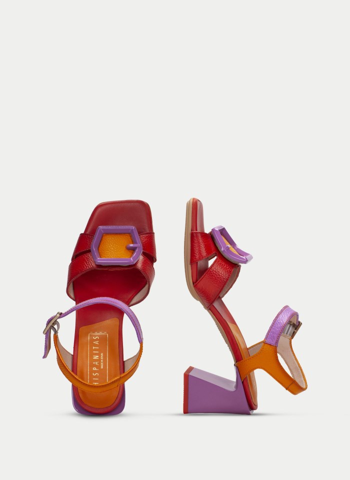 Hispanitas Sandalia Tacón Mallorca Rojo Violet Naranja