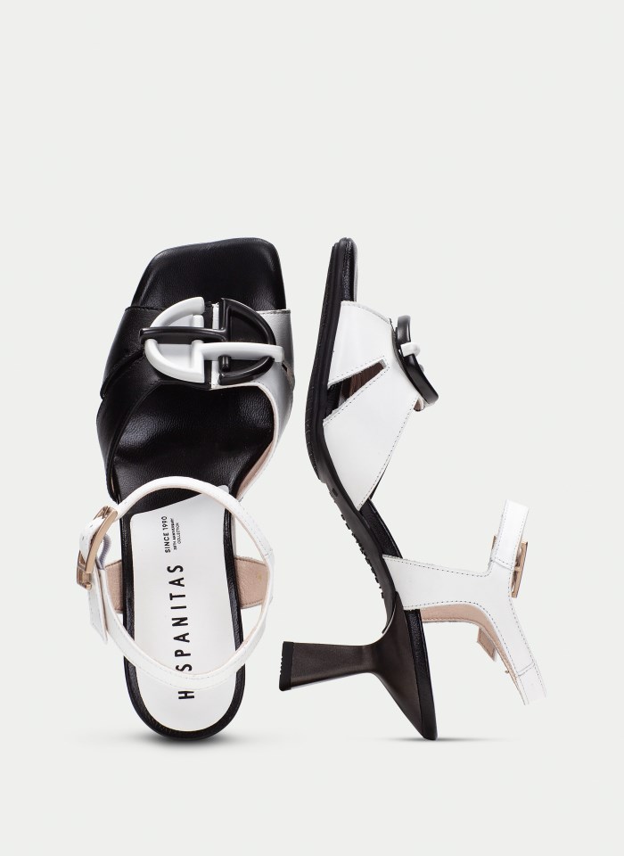 Hispanitas Sandalia Tacón Danielle Negro Blanco