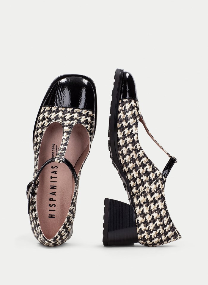 Hispanitas T Strap Marsella Negro Blanco