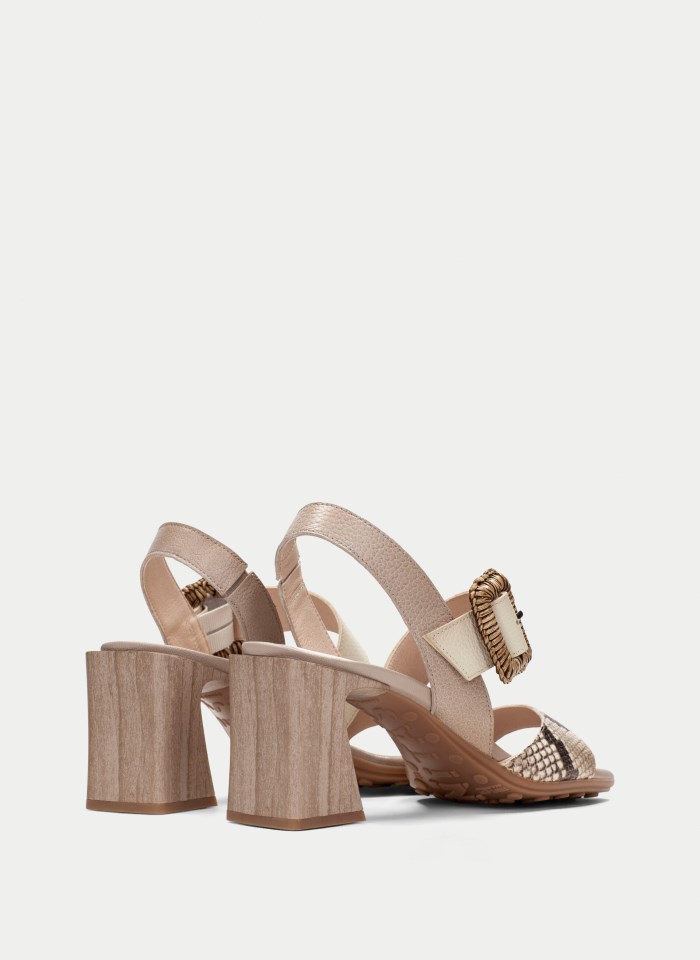 Hispanitas Sandalia Tacón Miami Snake Taupe
