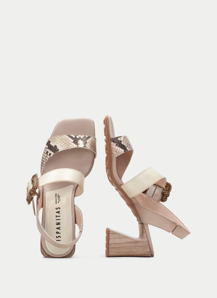 Hispanitas Sandalia Tacón Miami Snake Taupe