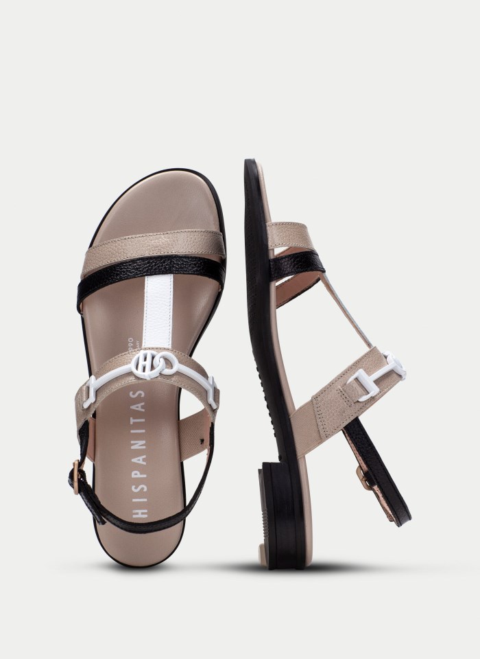 Hispanitas Sandalia Plana Yakarta Negro Taupe