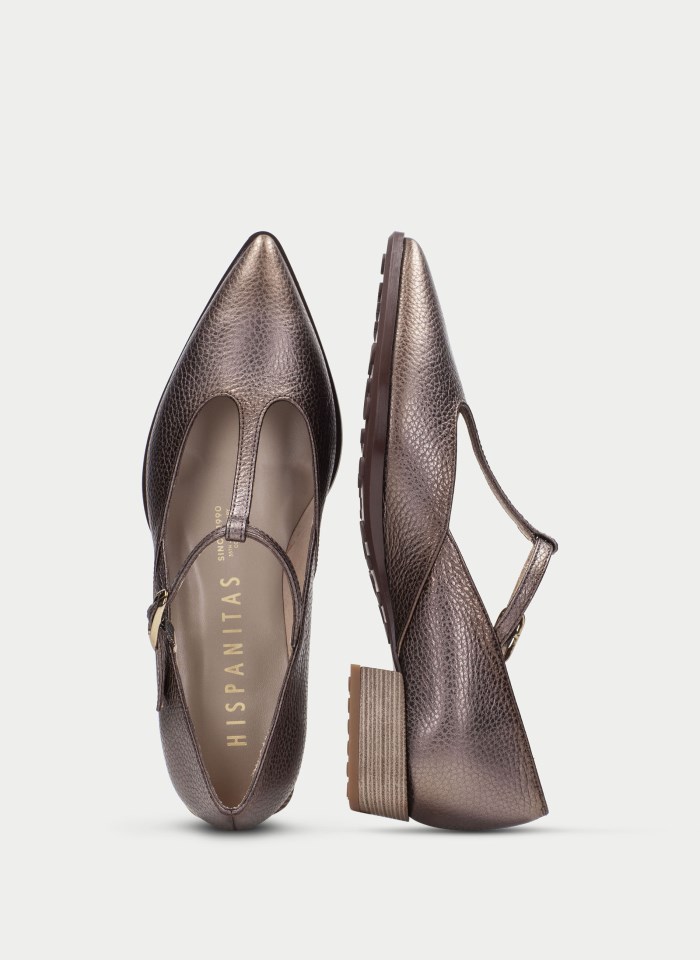 Hispanitas T Strap Turin Taupe Metalizado